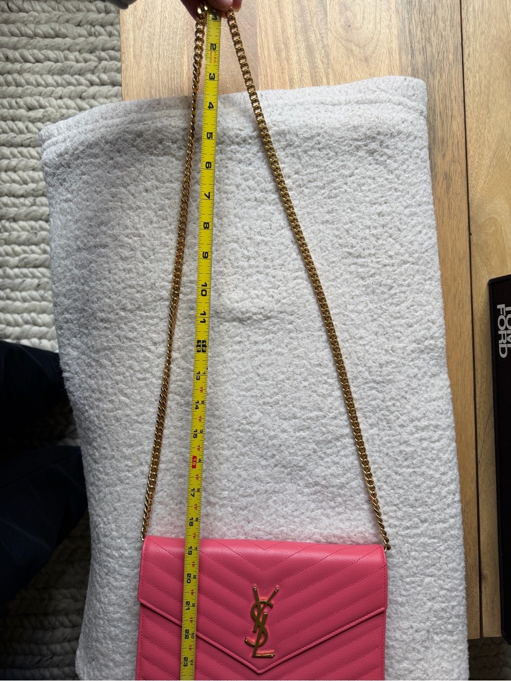 Saint Laurent Pink Cassandre Wallet on Chain Envelope Crossbody - Picture 12 of 16